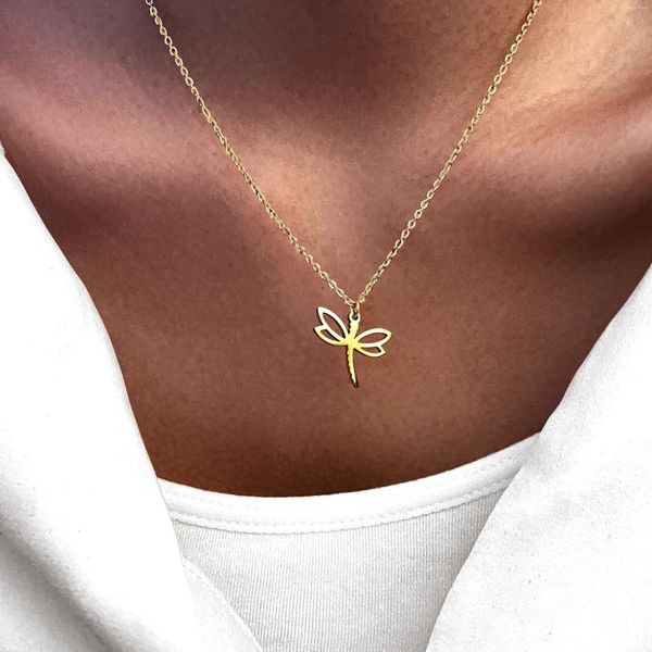 Colares pendentes de aço inoxidável Big Dragonfly Pingententes Chain Chaker Jewellery Moda Colar para mulheres Presentes de casamento de jóias