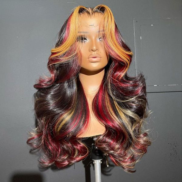 180% trasparente 13x4 a colori multi -colore in rosso con parrucca bionda bodina onda di pizzo parrucche frontali capelli umani per donne parrucca sinteica in preda