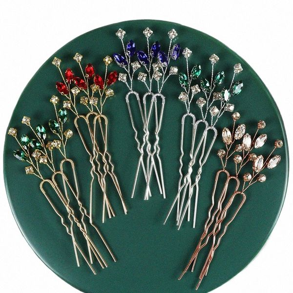 Cabelos de casamento acregados verdes feitos artesanais 3pcs pino de cabelo para mulheres jóias de cabeça vermelha rhineste helvwearwarwarwar