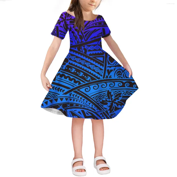 Partykleider 1 MOQ Girls Cotton Kleid Samoan Tribal Design Print Kinder Kleidung Größe 4-14 Sommermädchen Kurzarm