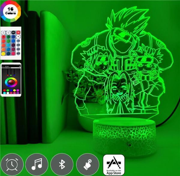 Anime 3d Naruto Uzumaki LED Night Light Team 7 Sasuke Kakashi Sakura Kids Camera da letto Nightlight Color Changing Touch Lamp6589237