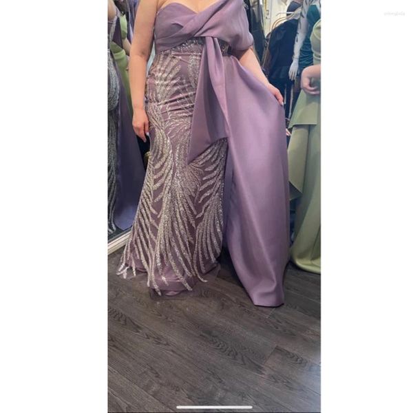 Abiti per feste 2024 Elegante vestito da ballo di sirena viola con paillettes viola con sequenza formale da donna a singolo cinturino