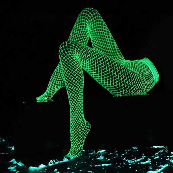 Calzini sexy luminosi luminosi calzini da pesce lunghi bagliore di grandi dimensioni nel palo luminoso scuro danza da pesce ad alte elastiche per donne 240416