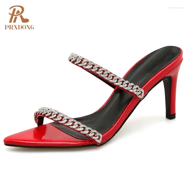 Kleiderschuhe Prxdong Frauensandalen 2024 sexy Marke Sommer High Heels Open Toe Schwarze rote Party Hochzeit Dame Pumpen Größe 34-39