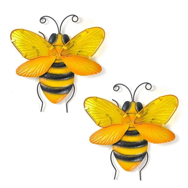 Metal Bee Outdoor Decor 2pcs Bumble Wall Glass Art Esculturas de casas Ornamentos pendurados Decoração de jardim 240415