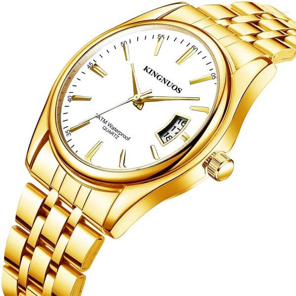 Redes de pulso Marca vendendo moda Casual Gold Watch for Men Steel impermeável escala Montre Homme Single Calendar Quartz