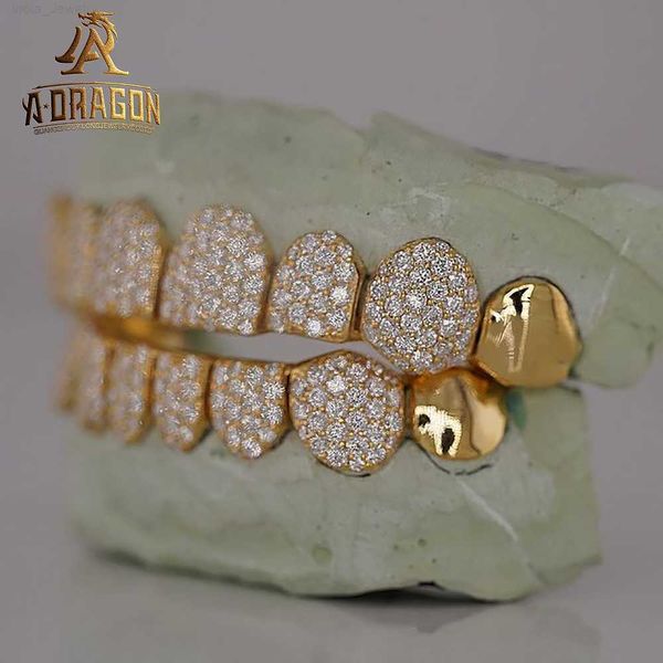 VVs personalizados Moissanite Diamond Grillz Top e inferior 10k 14k Placa de ouro Princesa Corte Invisível Configuração gelada Decoração de dentes