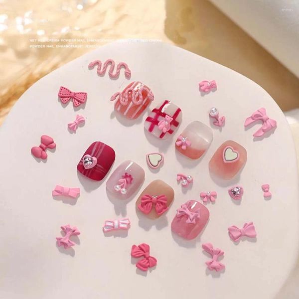 Nagelkunstdekorationen 10pcs rosa Bogen Herz Charm 3D Legierung Rassonestone junges Mädchen Design Nägel Süßes DIY Manicure Accessoires