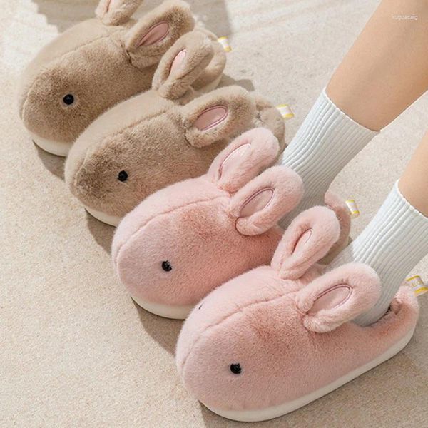 Slippers Cute Animal Rbit Slipper para mulheres Moda Kawaii Fluffy Winter Warm Feminino Casa Interior Casa Funny Sapatos