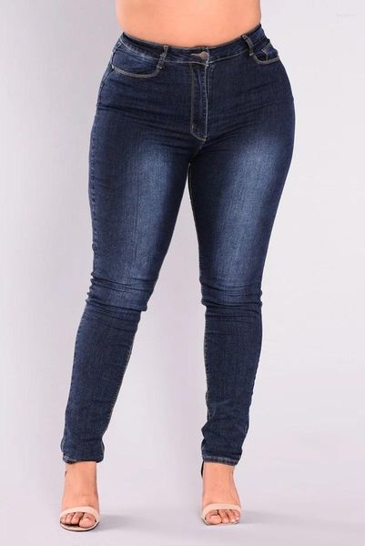 Jeans femininos 2024 Mulheres elásticas de cintura alta magra Mã