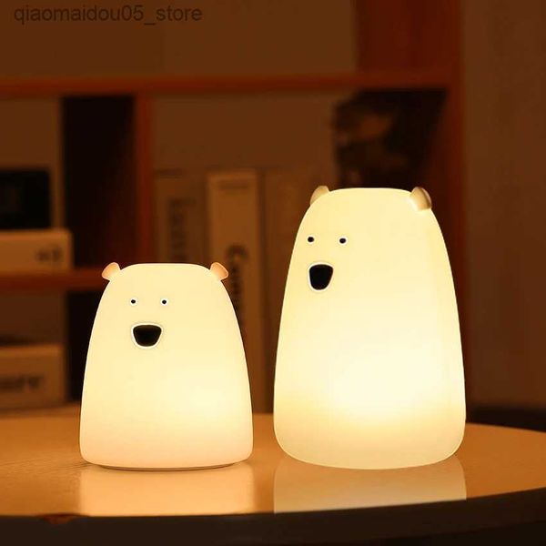 Lâmpadas tons fofos urso led noturno decoração de luz lamara de noche ddormitorio berço de silicone sensor de toque de silicone controle q240416