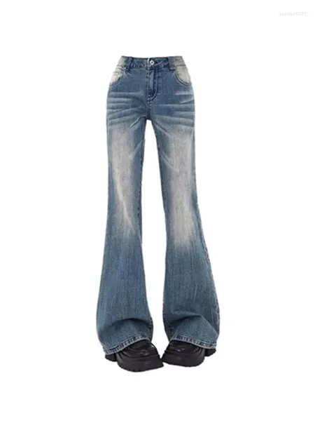 Calça jeans feminina calça de jeans azul clássica mulher alta cintura alta sino fundamental feminino streetwear vintage americano retro clubwear