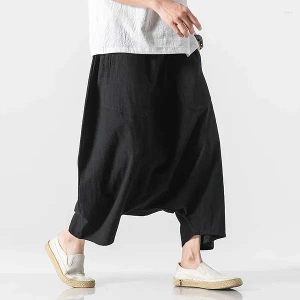 Calça masculina masculino masculino japonês moda moda solta harém de pernas largas harém saia calça unissex plus size