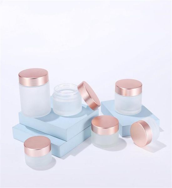Zugesperrte klare Glasgesichtscreme Flasche Kosmetische Jar -Lotion Lippenbalsam -Behälter mit Roségold Deckel 5G 10 g 15 g 20 g 25 g 30 g 50g 100g1488004