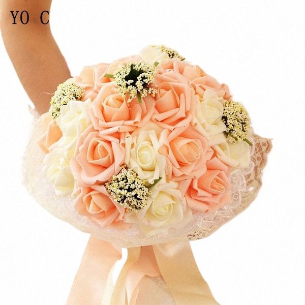 Yo Cho Bridal Wedding Bouquet Bridesmaid artificiale PE rosa fr finta perla rosa bouquet Forniture per matrimoni Festival Decoratis 557K#