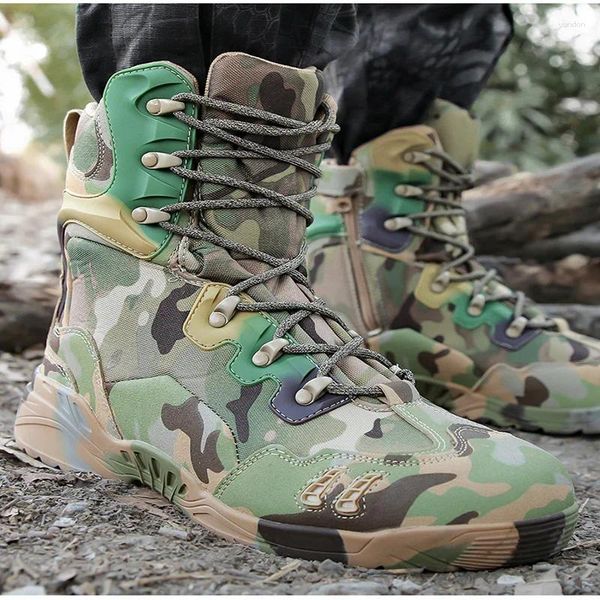 Fitness Shoes Men Combate botas militares tênis masculinos caminhando caminhando na selva masculina caça no tornozelo no tornozelo de bota de deserto tático respirável