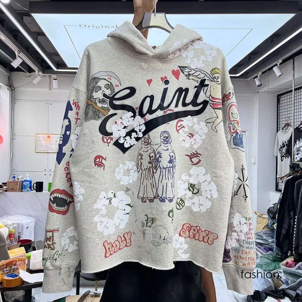 Saint Brand Hiphop Felpedrirt con cappuccio con cappuccio da donna da donna di alta qualità in vello stampato Pullover Pullover Real Pics 7141