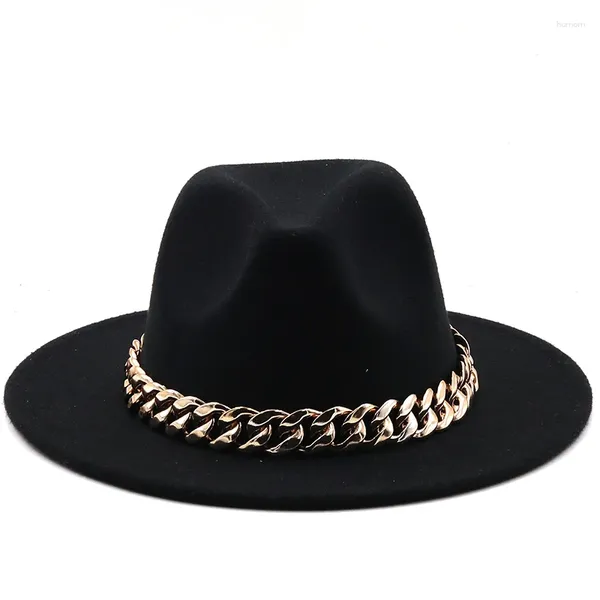 Berets Womens Hut Wide Rand Dicke Goldkette Band Klassiker schwarzer Beige Panama Cowboy Jazz Männer Caps Luxus Fedora Frauen Hüte