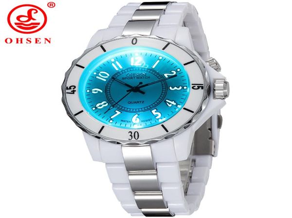 Ohsen Women039s роскошные водонепроницаемые Quartz Sports Watch 7 многоцветных светодиодных часов FG0736 Relogio Esportivo Feminino S2173622