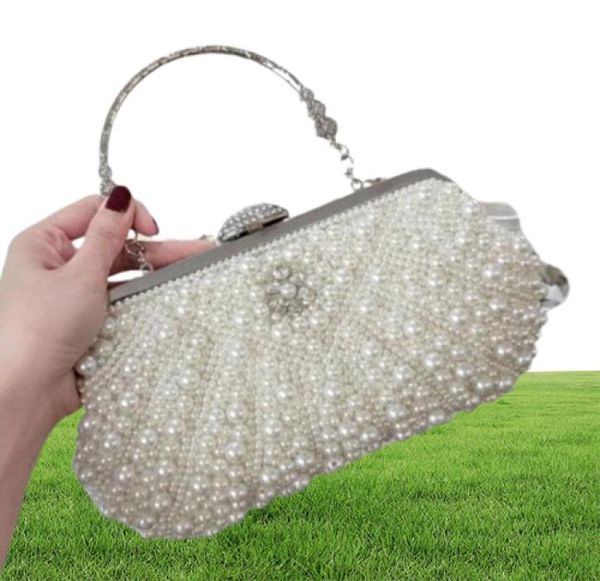 Sacchi da sera Eleganti diamanti perle perla lady guscio bianco borsetto di lusso a spalla per camminata a spalla borsetta per cena ftb3349854201