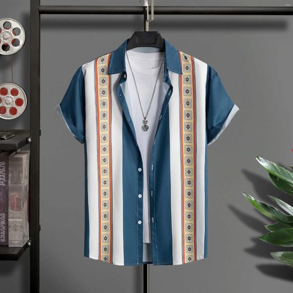 Camicie casual maschile hawaiane maniche corte 3d stampato camicia da spiaggia arancione arancione retrò motivano aloha estate maschi top