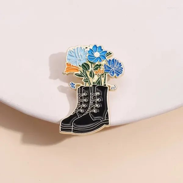 Brosche alte Schuhblumentopf Emaille Pin Gartengarten Behälter Topfschuhe Stiefel Blumen Abzeichen Schmuck Schmuck