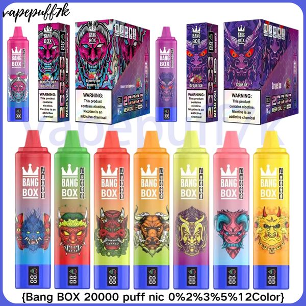 Bang Box 20000 Puff 20k Puff Ondestable Vape Rechargable E Сигареты сетчатой катушка 35 мл E-Liquid 0%2%3%5%одноразовый электронный интеллектуальный дисплей с сигарет Интеллектуальный дисплей