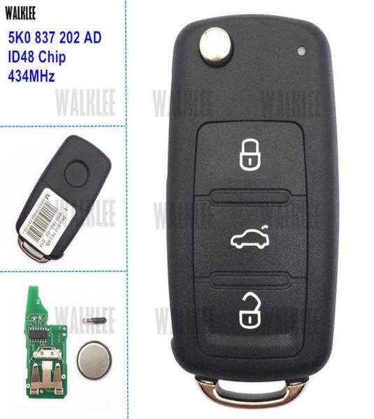 3 Buttons Remote Key Fit für VW Caddy EOS Golf Jetta Käfer Polo UP Tiguan Touran 5K0837202ad 5K0 837 202 AD1361339