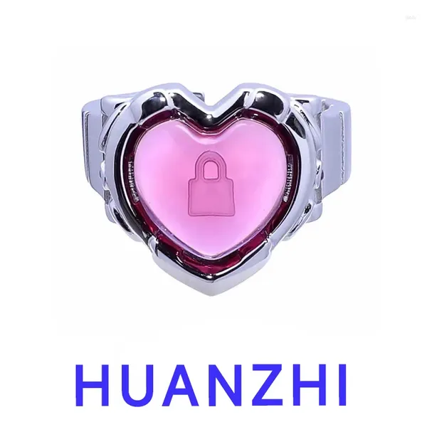 Bangle Huanzhi Ines kreative einzigartige rote Laser Liebe Herz offener Ring Y2K Punk Personalisiertes Jubiläumsgeschenk für Frauen Paar 2024