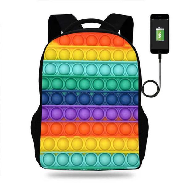 12 цветов 3PCS/DHL Push Pops Bubble Print Print Radcpack Sacks 17 -дюймовые детские школьные школьные сумки USB haring reckpacks рюкзаки G87085K1260363