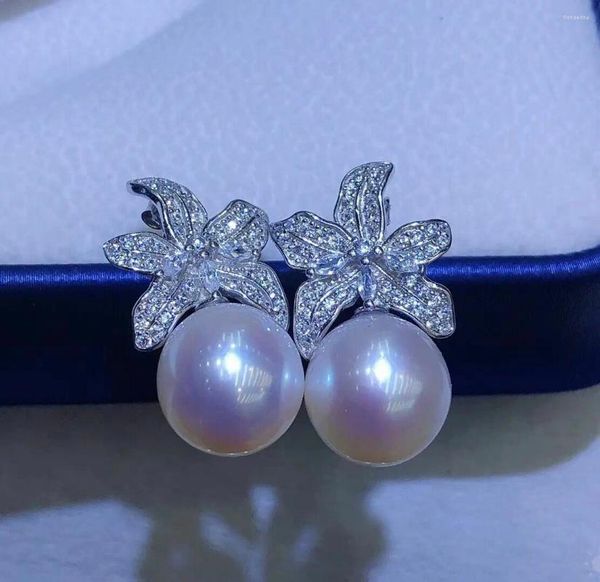 Dangle Ohrringe charmant 10-11 mm Südsee Drop rund weiße Perlenohrring 925s