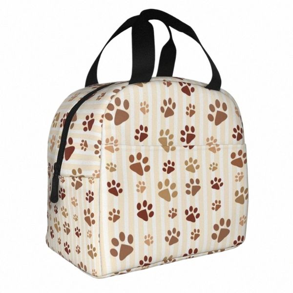 Brown Dog Paw Muster Isoliertes Mittagstasche für Frauen tragbare Tier Fußabdrücke Kühler Thermal Bento Box Arbeit Picknick -Food -Taschen 89GW#