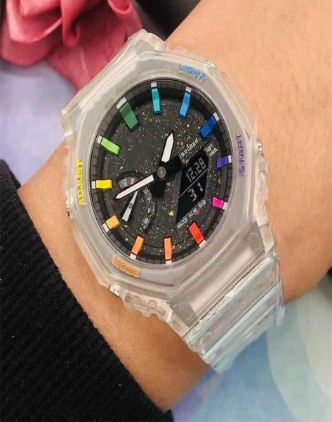 Sport Quartz Digital Men's Achtung Watch Alle Hände können 8 Farben LED Automatisch Handhöhung leichter wasserdichte Welt -Zeit PU8610160 bedienen