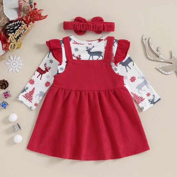 Giyim Setleri Doğdu Kız Bebek Sonbahar Kış Kıyafetleri Noel Giysileri Uzun Kollu Fırıltı Romper Askı Etek Seti 3 PCS