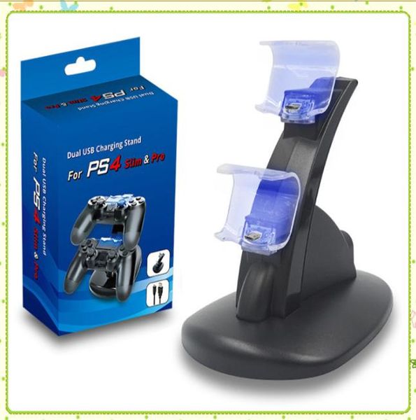 Stand di ricarica USB a doppio caricatore LED per PlayStation 4 PS4 Xbox One Gaming Wireless Controller wireless con scatola di vendita al dettaglio MQ1004860896