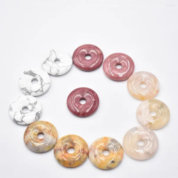 Anhänger Halsketten 2024 Hochwertige verschiedene Naturstein -Gogo -Donut -Charms Anhänger Perlen 25 mm für Schmuck machen Großhandel 12pcs/Los kostenlos