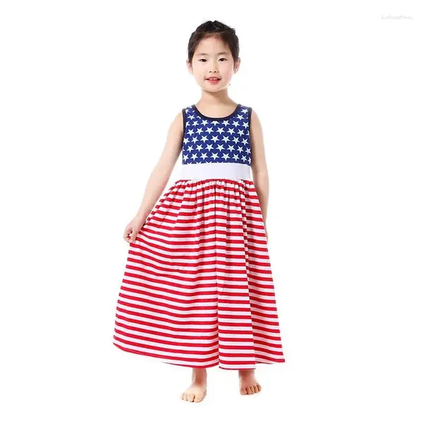 Mädchenkleider Clearance!4. Juli Independence Day Kids Star Striped Flagge Baumwolle lange Maxi America Mädchen Kleid