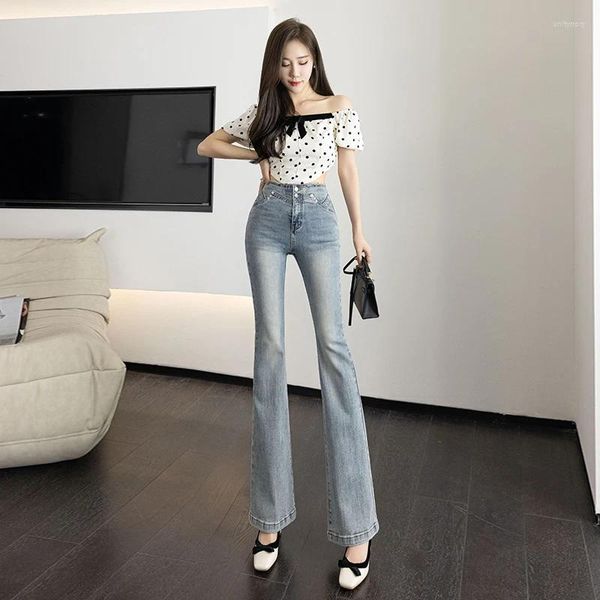 Frauen Jeans Quasten Flare Frau Stretchy Skinny Hosen Ladies Boot-Cut Denim Mujer Fashion Elastic Vintage Hosen 2024 Herbst Blau