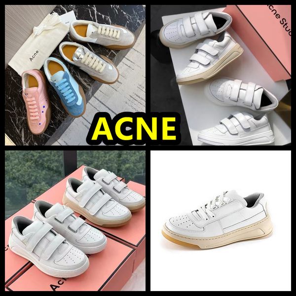 2024 Designer de acne Velcro Sorrindo Sapatos de praia feminina Pink Sapatos azuis Pink Bottom Sapatos planos Colo