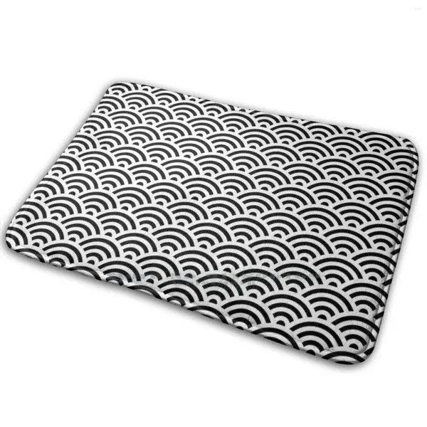 Tappeti Black White Seigaiha |Circolo giapponese Waves Modello tappeto tappeto Anti - porta dell'ingresso della camera da letto slip