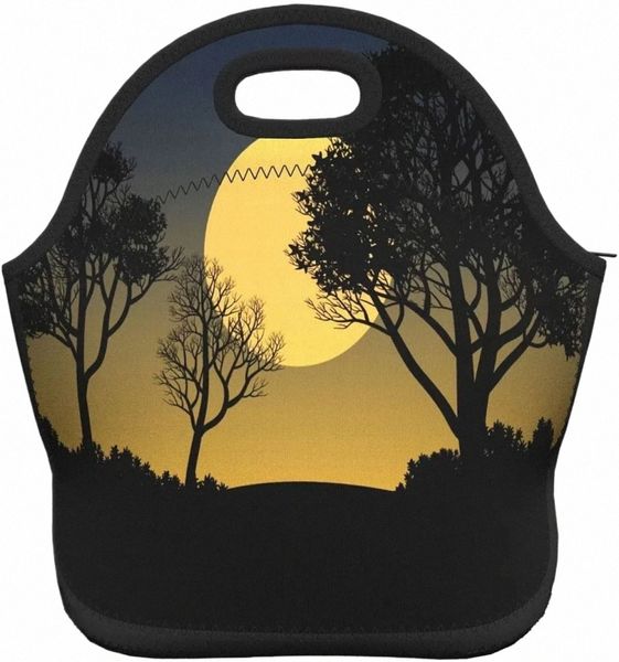 Sunset MO completo com árvores de floresta negra Neoprene Boxs de lancheira, Bolas de Bento Bento de Tote Térmica Durável 75G0#