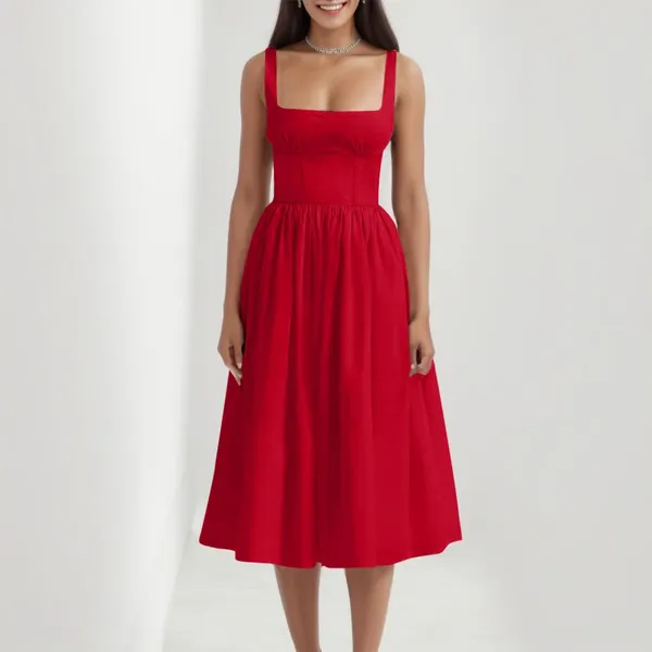 Lässige Kleider Vintage französischer Stil Spaghetti -Riemen Langes Kleid Sommer Frauen Mode Ärmel und Rückenless Y2k Red Midi