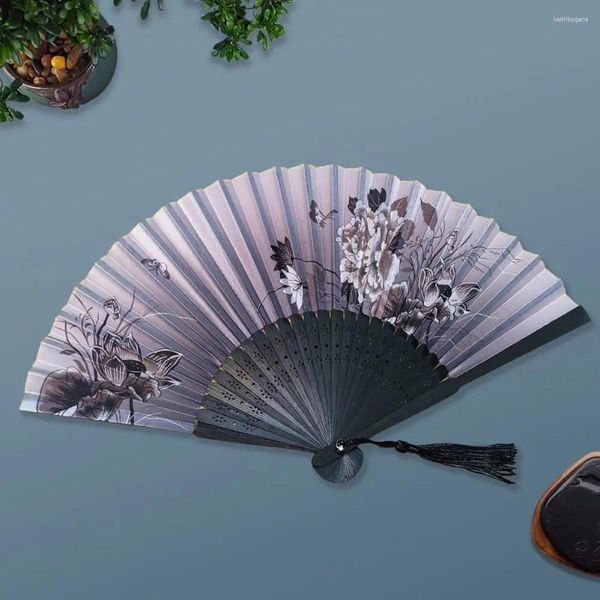 Dekorative Figuren tragbares süßes Blumenmuster Fan Chinese Vintage Bambus Handfans für Frauen elegante Seide mit Blumentanz