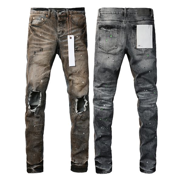 Designer di uomini Jeans Purple Brand Brand Street Designer Jean Stupping Vintage Denim Trousers Mens Summer Hole Hight Grey Denim con tag per uomini donne giovani in vendita yu 545