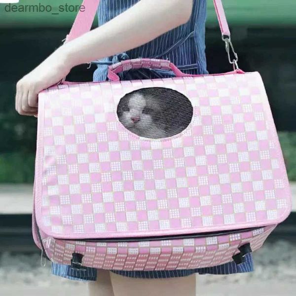 Carries de gatos Crates Houses Pet Soft Portable Travel Travel Do BA dobrável BA Cat Carrier Bas Outin Travel Pets Handba com Lockin Safety Zippers L49