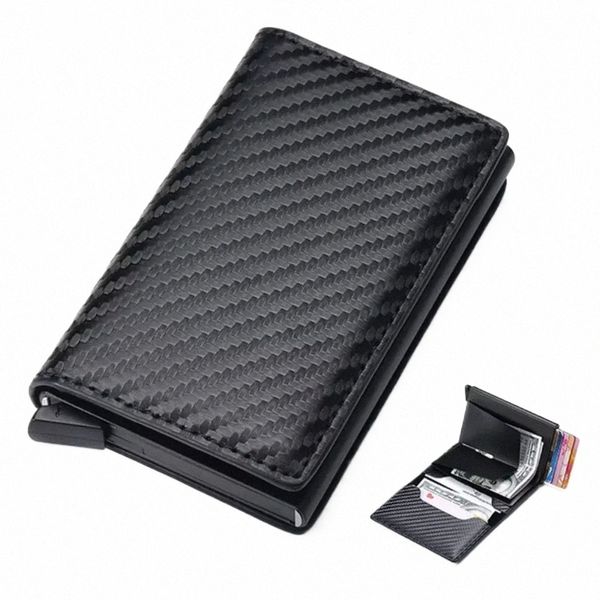Kreditkartenhalter Männer Brieftasche RFID Blockierende geschützte Aluminiumbox PU Leder Brieftaschen mit Mey Clip Designer Pasjeshouder N0N6#