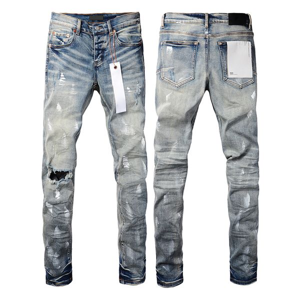 Men Jeans Jeans Purple Brand Street Designer de moda Jean rasgou as calças de jeans vintage Mens Hight Hight cinza jeans com tag para homens mulheres jovens à venda yu 326