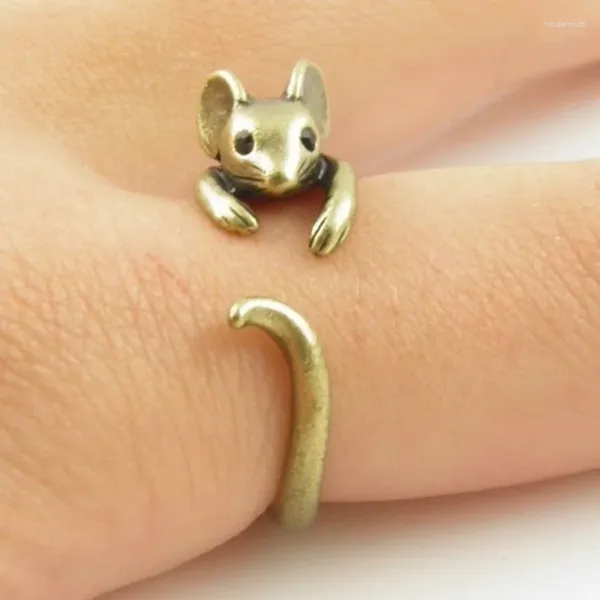 Кластерные кольца милые формы мыши открытое кольцо для женщин антикварный золотой цвет современный мода аксессуары для пальцев
