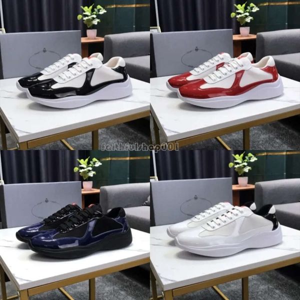 Modische P -Schuhe Designer Schuhe Herren Sneakers Americas Cup Tief Leder Patent Leder Schnüren up schwarze grün gelbe Mode runde Zehen Sport Casual Shoe Sneaker