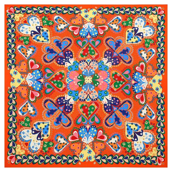 Sciarpa di seta di moda Donne grandi scialli amano Flower Square Bandana Luxury Kerchief Hijab Scarf Female Foulards 130cm Asciugamano da spiaggia 240402